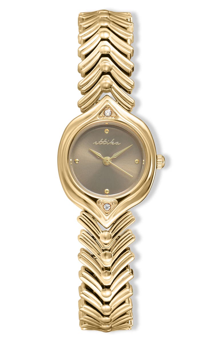 Ettika Round Case Chevron Strap Watch, Main, color, Shiitake