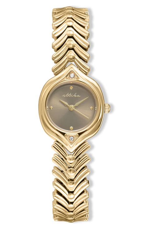 Round Case Chevron Strap Watch