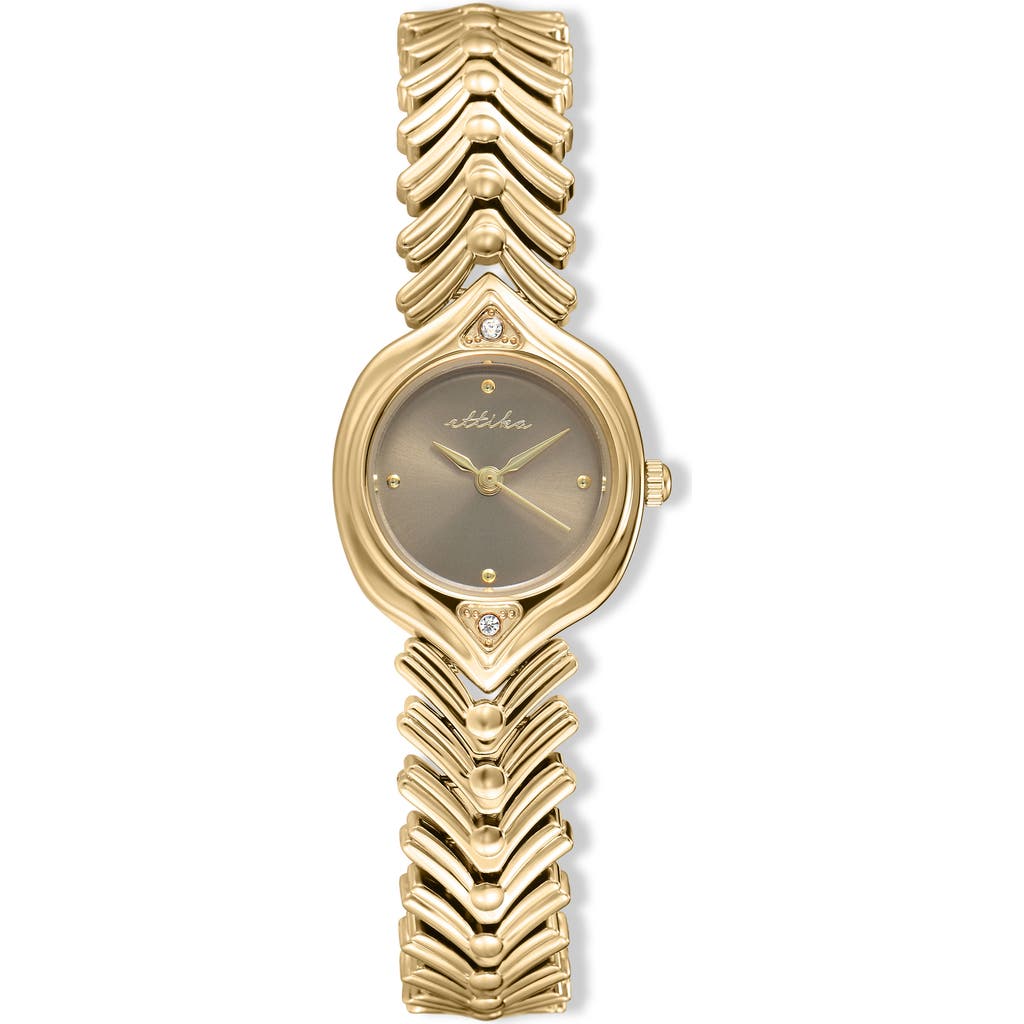 Ettika Round Case Chevron Strap Watch In Gold