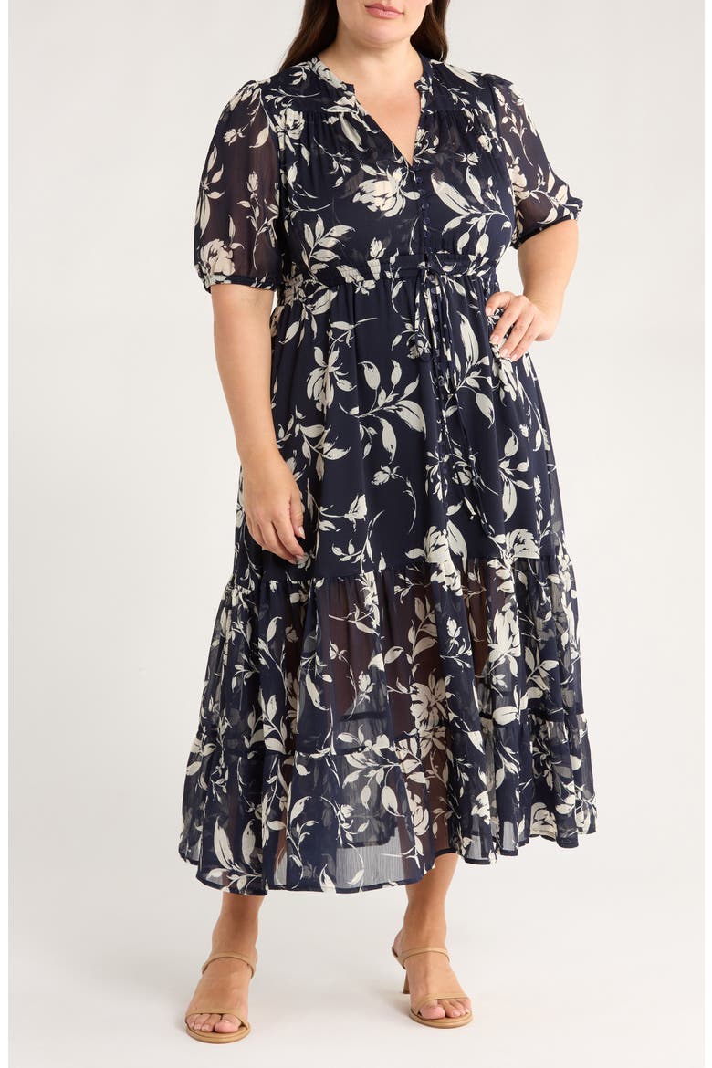 Kira Print Drawstring Maxi Dress, Main, color, NAVY WHITE FLORAL
