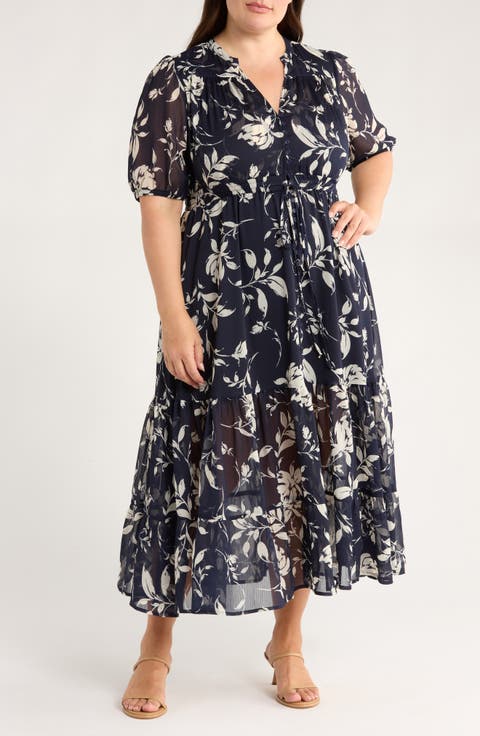 Kira Print Drawstring Maxi Dress (Plus)