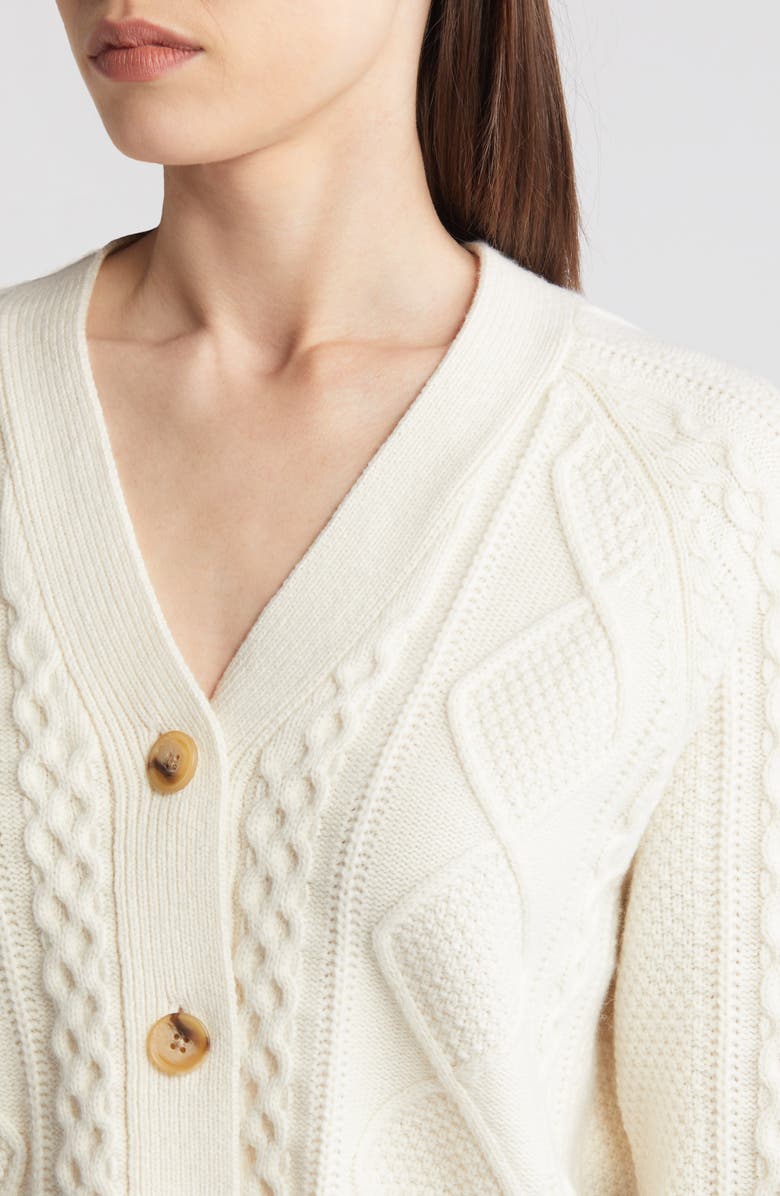 Madewell Cable Knit V-Neck Crop Cardigan, Alternate, color, Antique Cream
