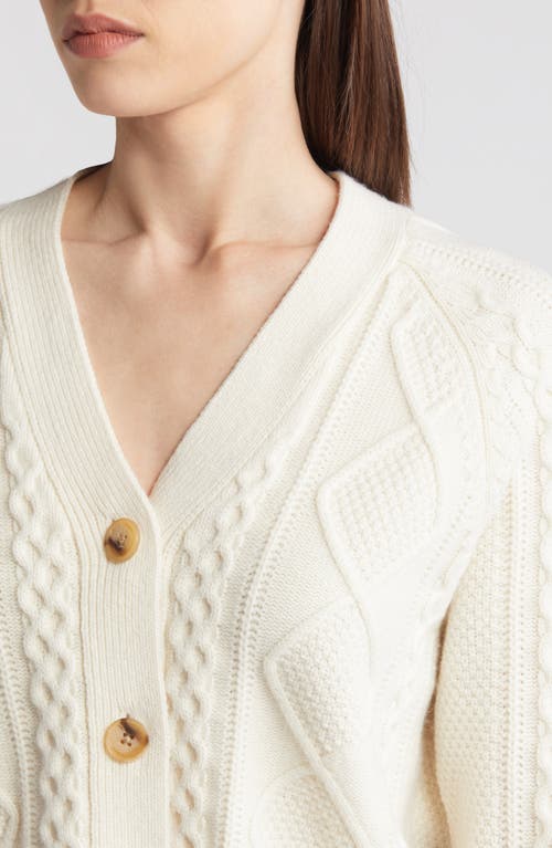 Madewell Cable Knit V-neck Crop Cardigan In Antique Cream