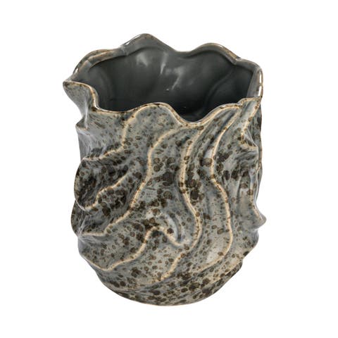 Stoneware Organic Shaped Vase with Crackle Glaze, Grey