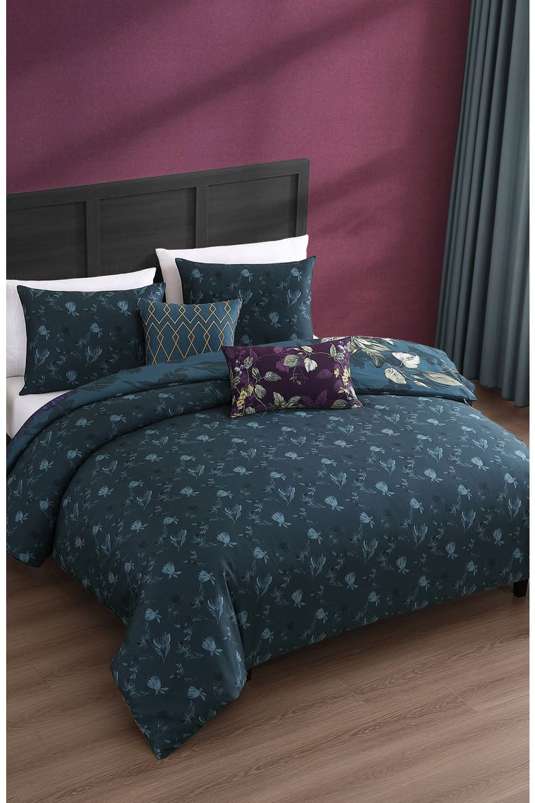 Vibrant Flora Reversible 5-Piece Comforter Set, Alternate, color, BLUE