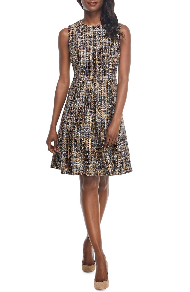 Gal Meets Glam Collection Tinsley Metallic Tweed Fit & Flare Dress, Main, color, 