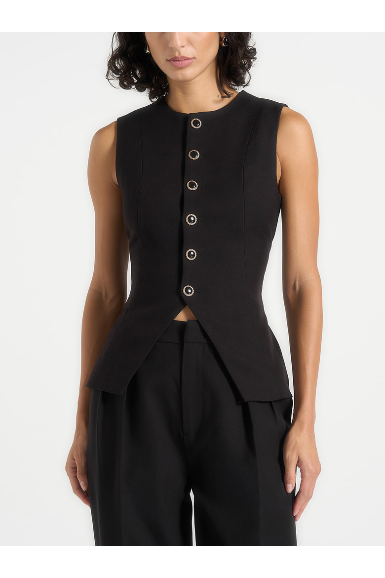 Maisie Tailored Crew Neck Cinch Waistcoat, Main, color, Black