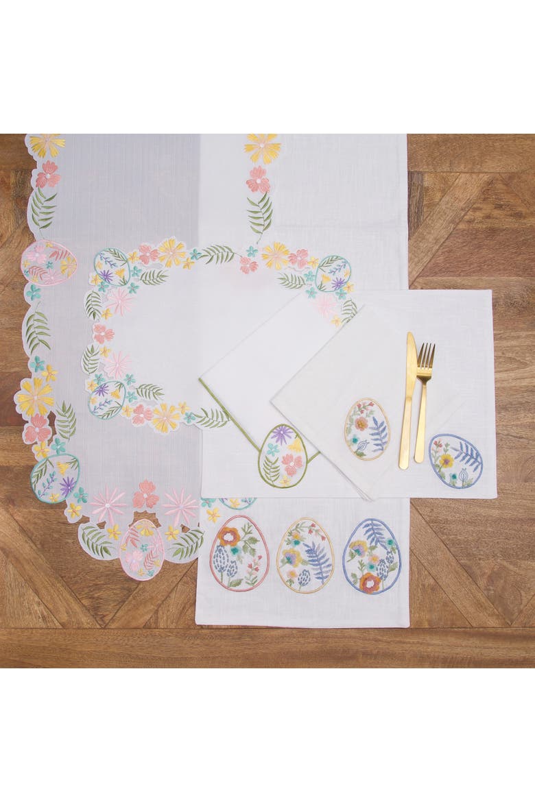 Elegant Easter Egg Cutwork Machine Washable Novelty Shaped Table Runner 17.5" x 68", Alternate, color, White
