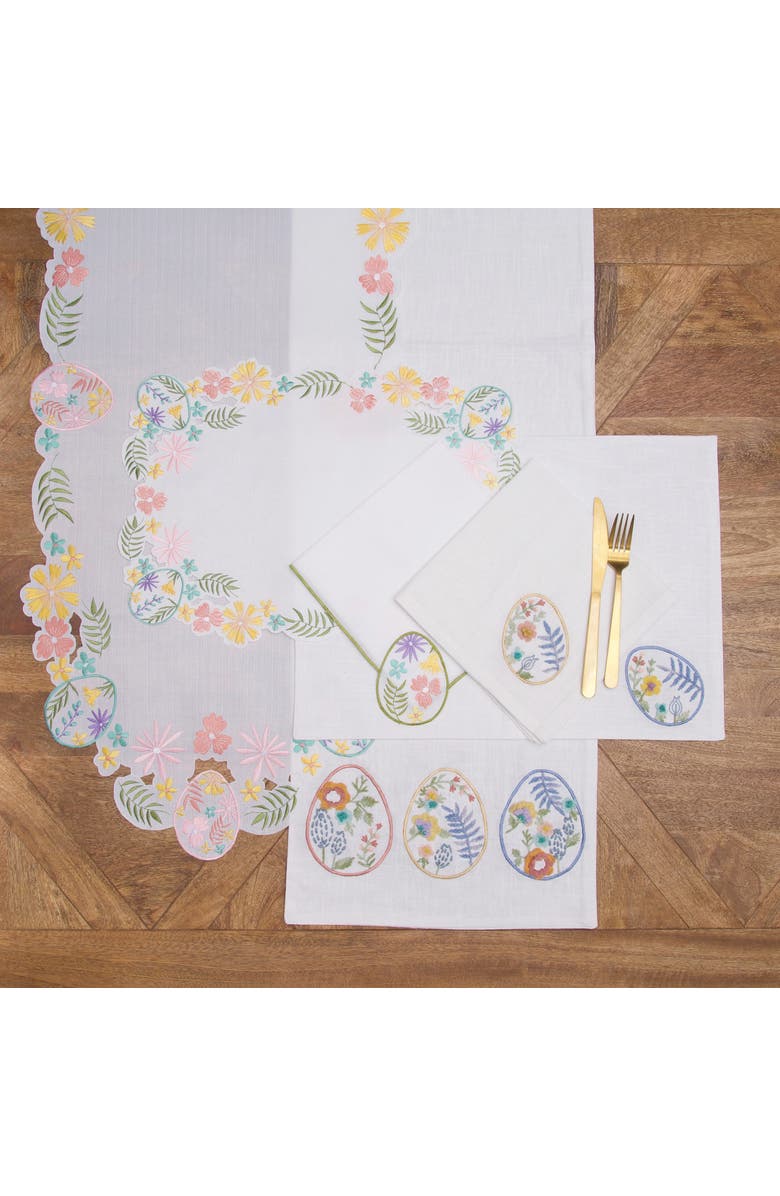 C&F Home Elegant Easter Egg Cutwork Machine Washable Novelty Shaped Table Runner 17.5" x 68", Alternate, color, White