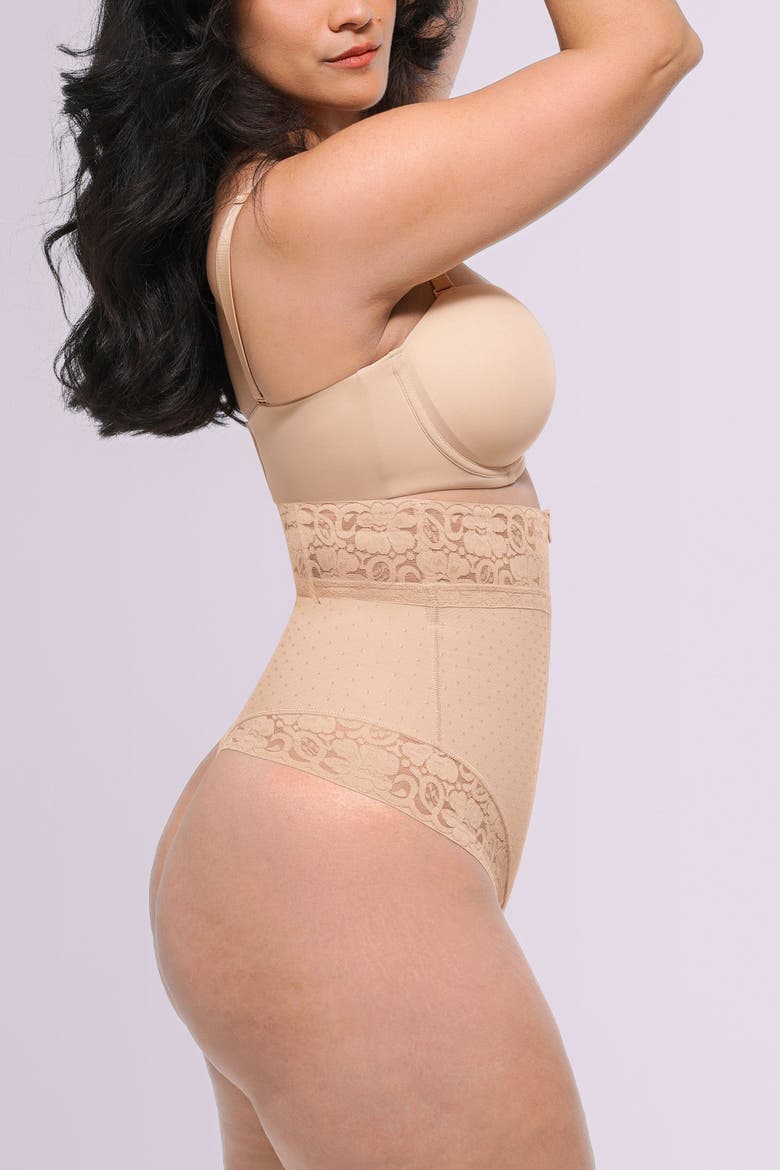 AirSlim High-Waisted Polka Dot Shaping Thong, Alternate, color, Nude