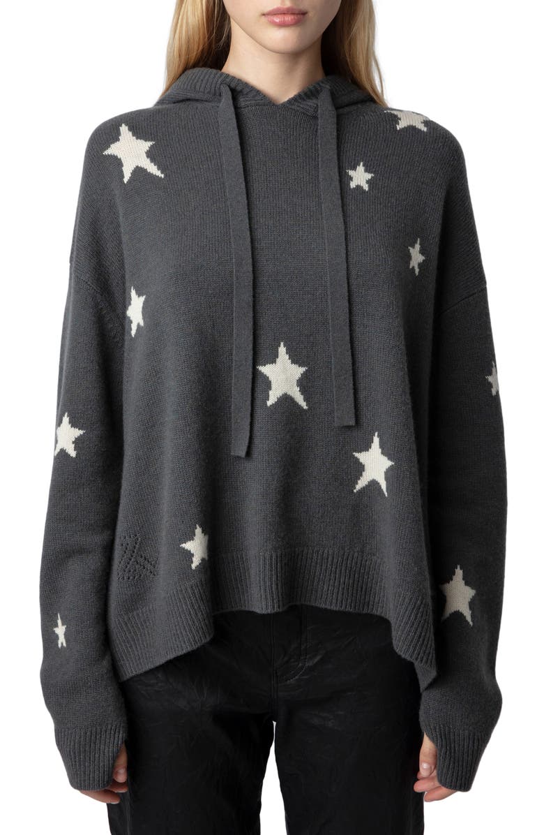 Zadig & Voltaire Marky Intarsia Star Cashmere Hoodie, Main, color, 