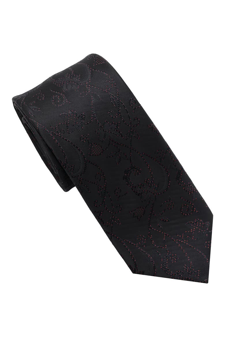 Sparkle Floral Print Tie, Main, color, BLACK/ RED