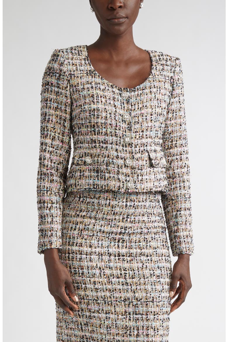 Metallic Tweed Jacket, Main, color, AQUA/ BLACK