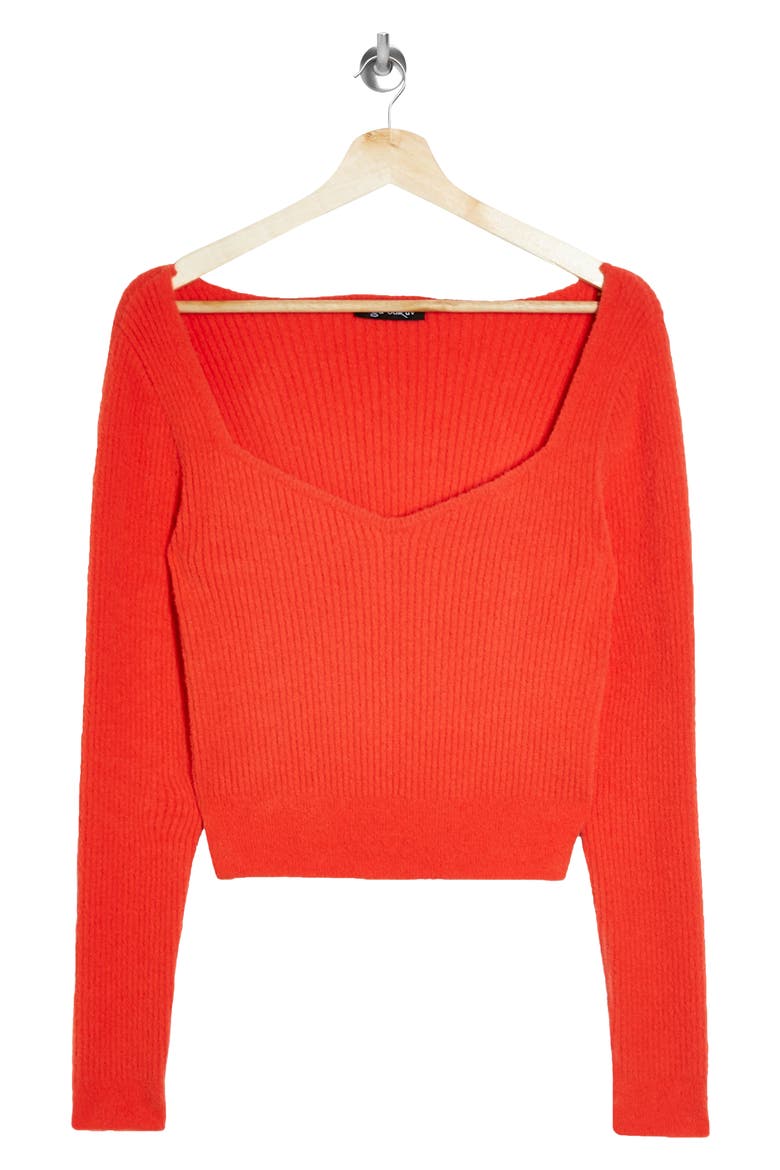 Sweetheart Neck Fluffy Sweater, Alternate, color, RED