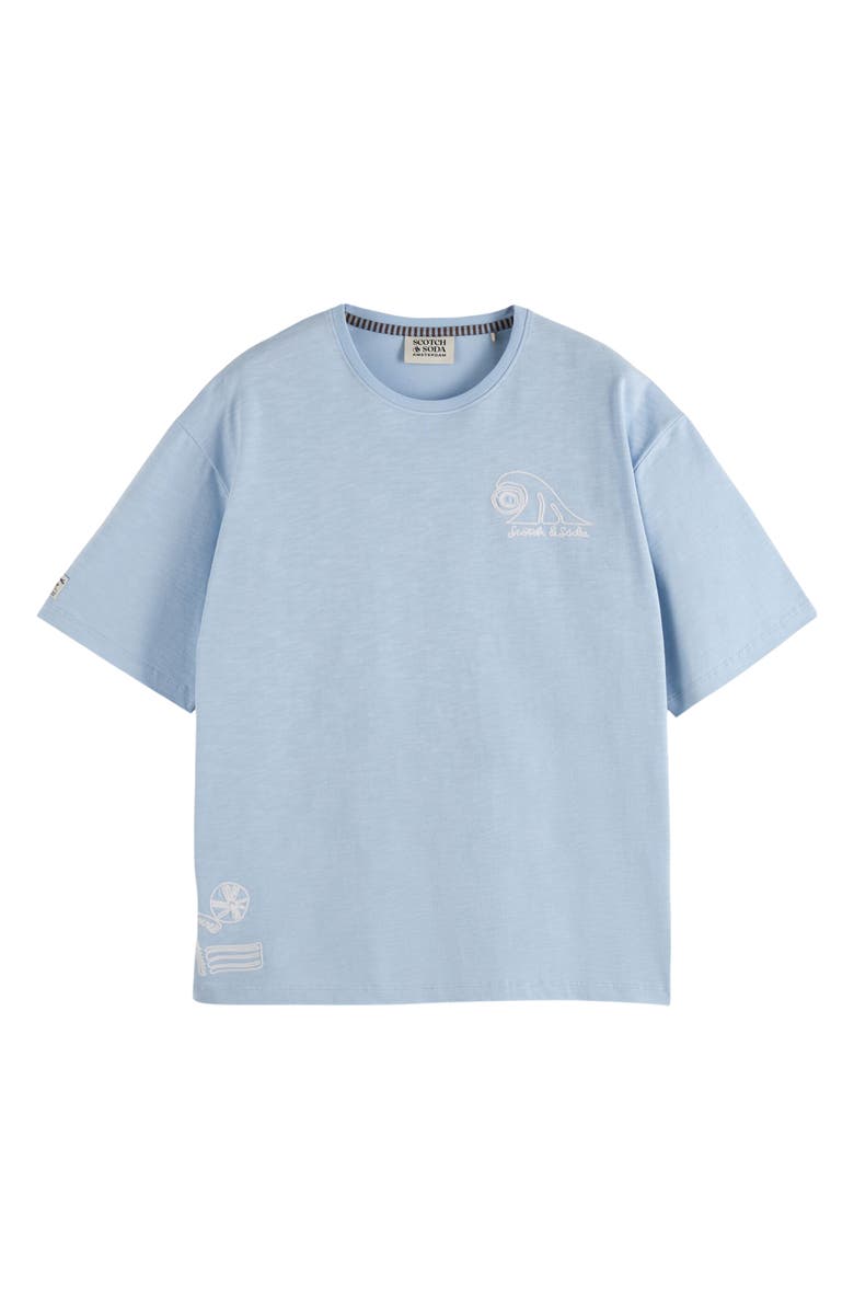 Scotch & Soda Loose Fit Slub Embroidered Cotton T-Shirt, Alternate, color, Sky Blue