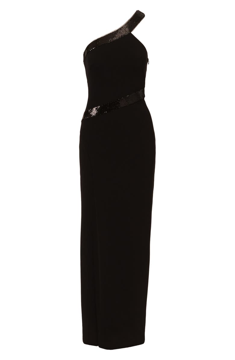 Adrianna Papell Sequin Embellished One-Shoulder Crepe Gown, Alternate, color,