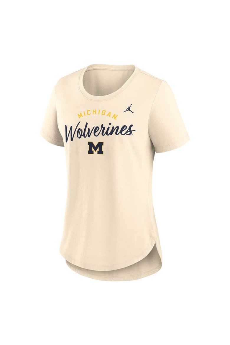 Women's Jordan Brand  Cream Michigan Wolverines Script Logo Tri-Blend T-Shirt, Alternate, color, Cream