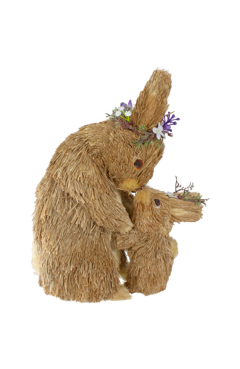 Northlight Mommy and Baby Easter Bunny with Flower Crowns Sisal Figure Decoration - 12", Alternate, color, 
