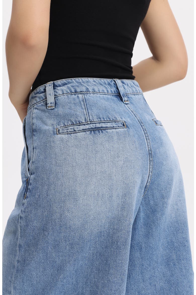 Pleated High Waist Denim Bermuda Shorts, Alternate, color, MEDIUM BLUE