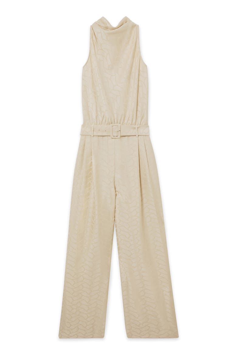 Erin Jacquard Belted Wide Leg Jumpsuit, Alternate, color, CHAMPAGNE NEUTR