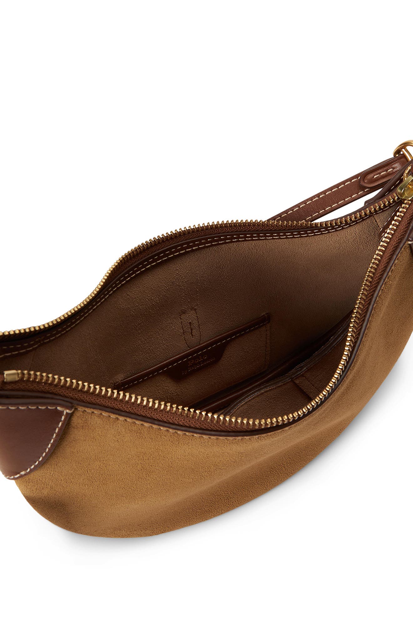 Polo ID Mini Suede & Leather Shoulder Bag, Alternate, color, CLAY/ TOBACCO
