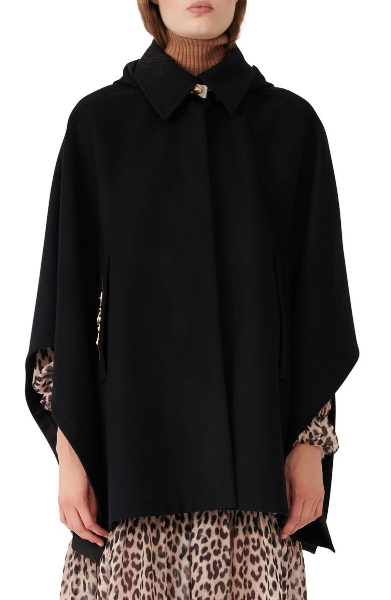 maje Wool & Cashmere Blend Hooded Cape Coat, Main, color,