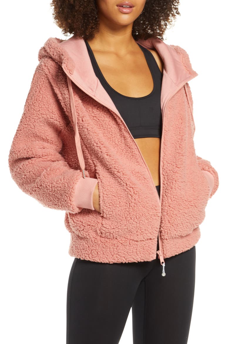 Farrah Hooded Fleece Jacket, Main, color, PINK ROSETTE