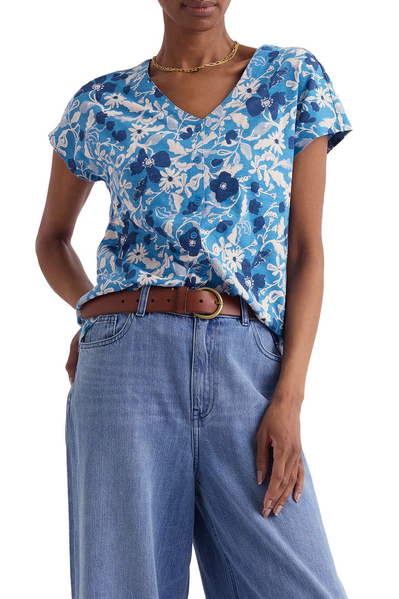 Studio Glass Organic Cotton Button-Up Top, Main, color, WINDING MEADOW SAILBOATS