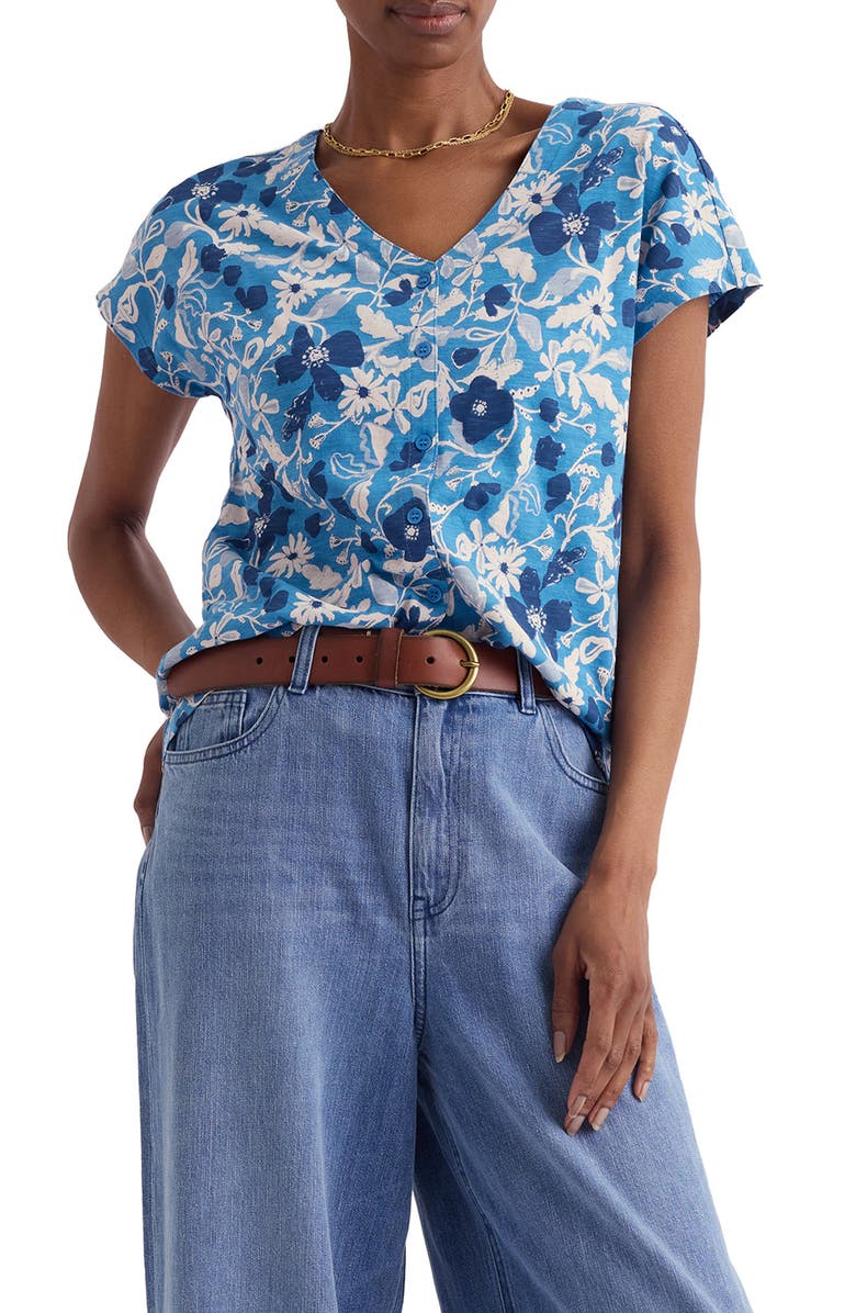 Seasalt Cornwall Studio Glass Organic Cotton Button-Up Top, Main, color, Winding Meadow Sailboats