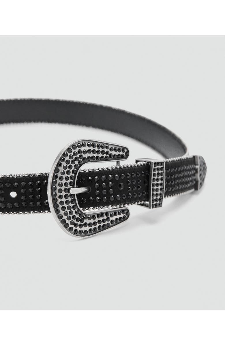 MANGO TEEN Rhinestone Faux Leather Belt, Alternate, color, Black