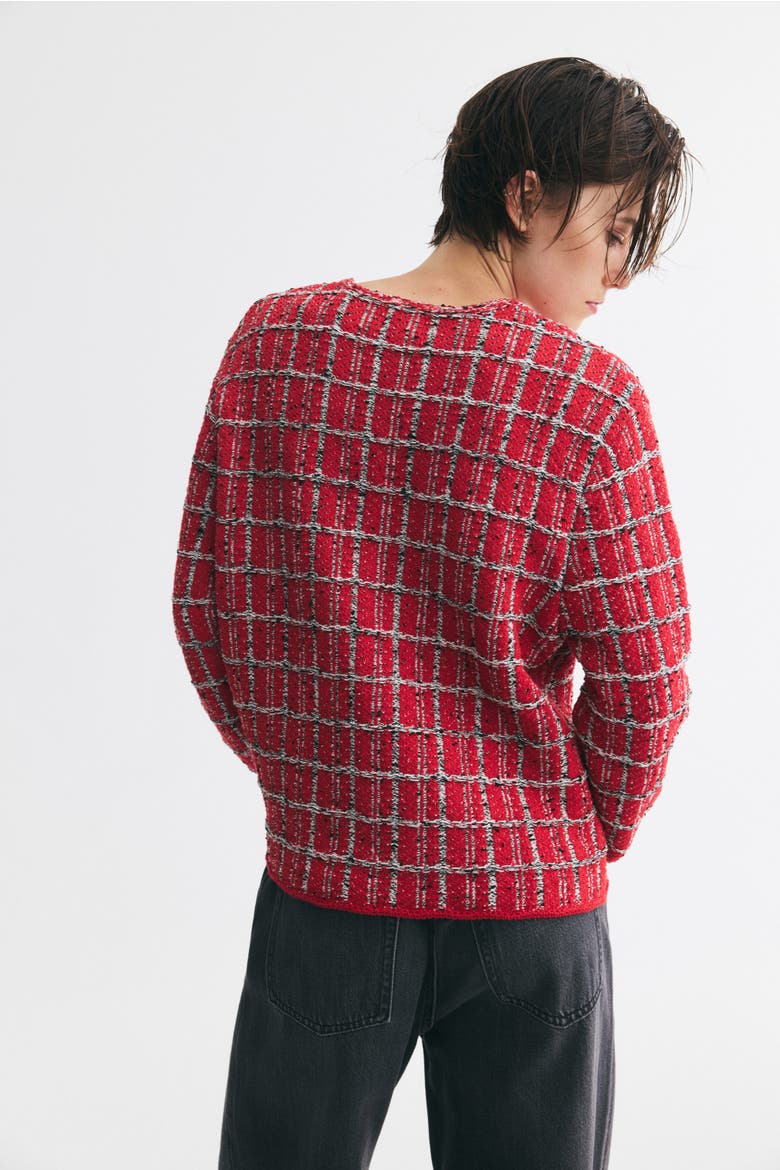 Frayed Jacquard-Knit Cardigan, Alternate, color, Red/patterned
