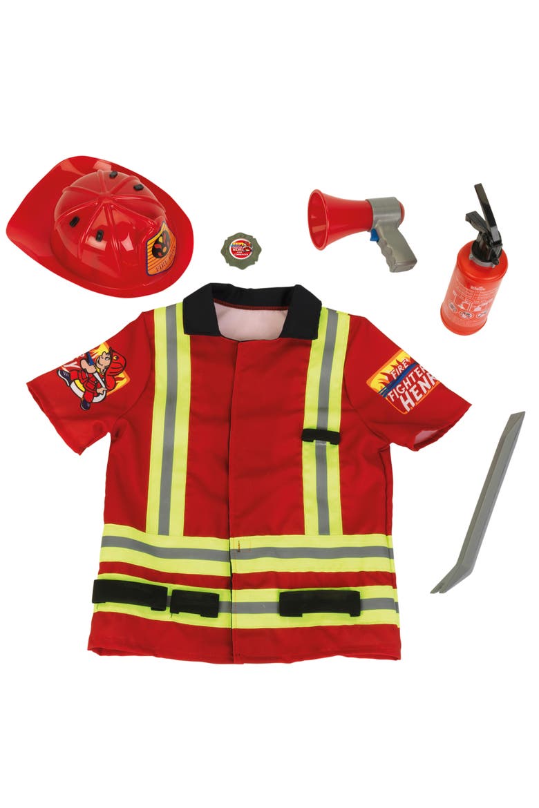 Pro Firefighter Costume Red & Yellow 5 Piece Set, Ages 3+, Main, color, Red