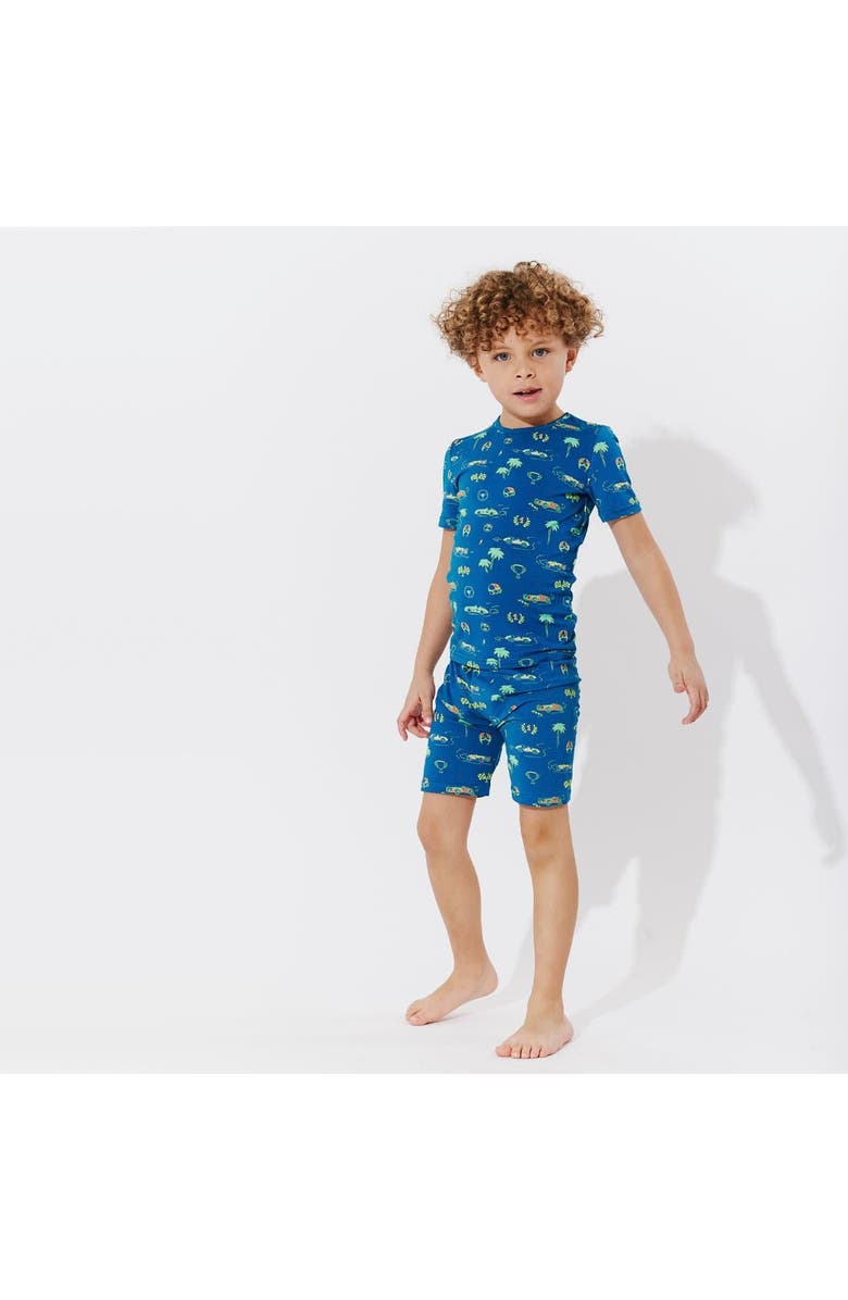 Bellabu Bear Monaco Blue Kids 2-Piece Short Sleeve & Shorts Pajama Set, Alternate, color, Monaco Blue