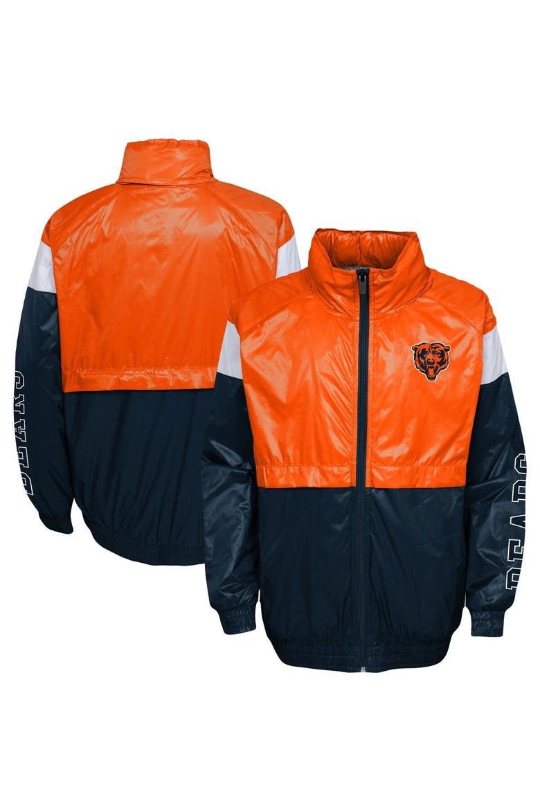 Youth Orange/Navy Chicago Bears Goal Line Stance Full-Zip Hoodie Windbreaker, Main, color, Orange