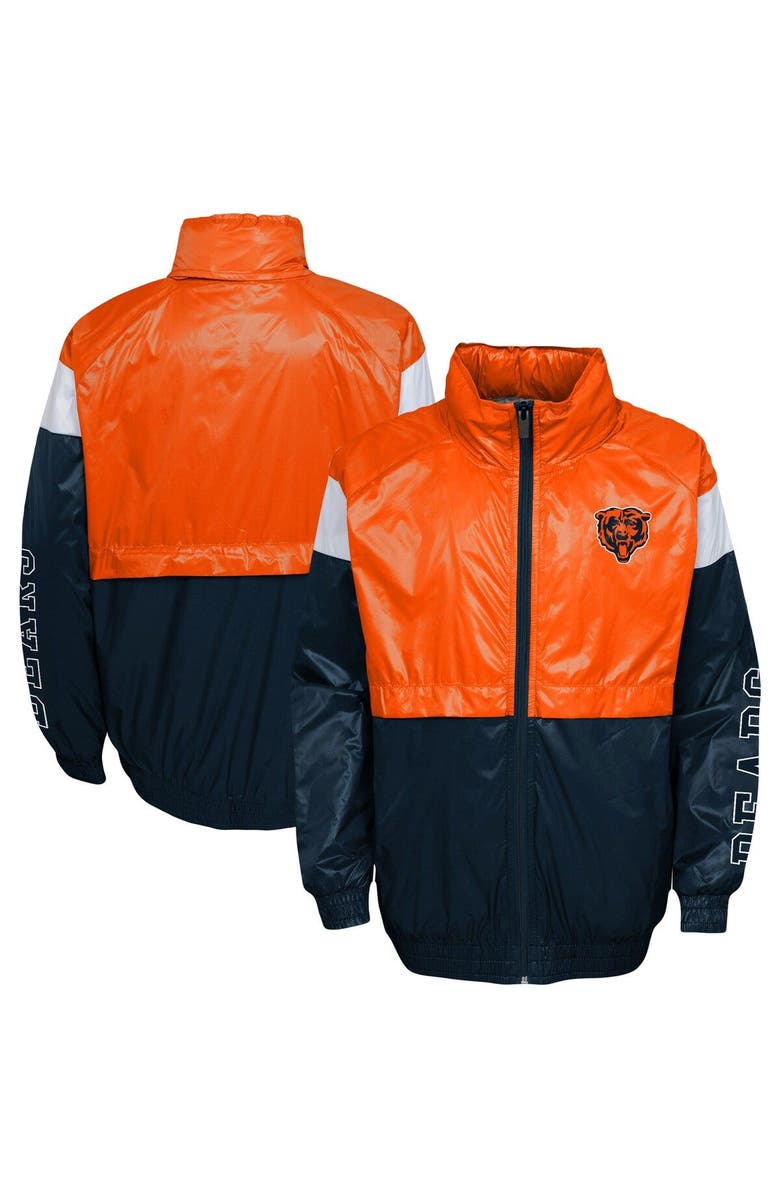 Outerstuff Youth Orange/Navy Chicago Bears Goal Line Stance Full-Zip Hoodie Windbreaker, Main, color, 