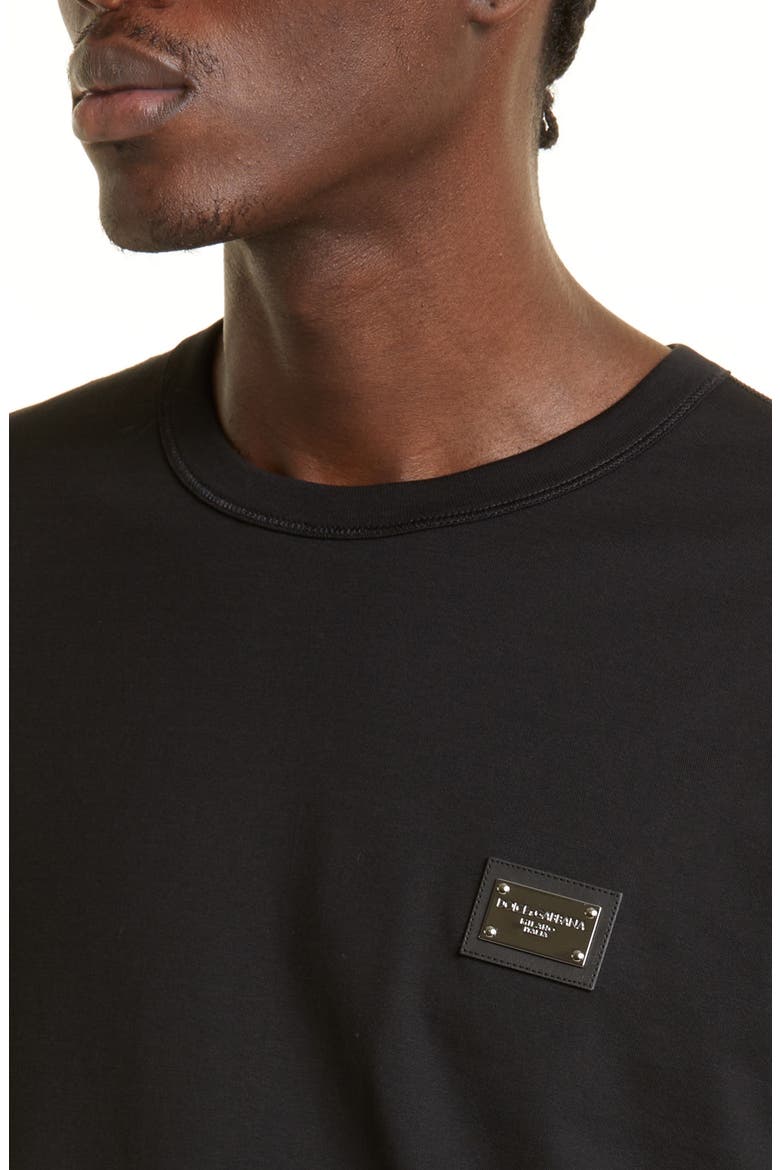 Logo Plate Crewneck Cotton T-Shirt, Alternate, color, BLACK