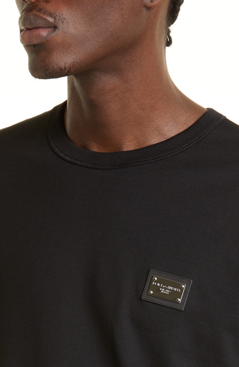 Dolce&Gabbana Logo Plate Crewneck Cotton T-Shirt, Alternate, color, Black