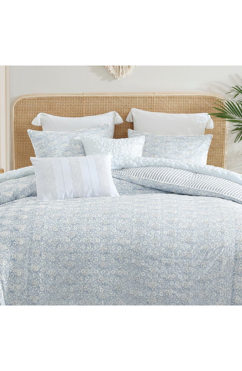 Peri Home Eyelet Ikat Print Duvet Cover & Shams Set, Alternate, color, Blue