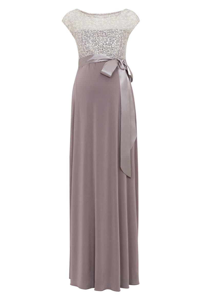Mia Lace & Jersey Maternity Gown, Alternate, color, DUSKY TRUFFLE