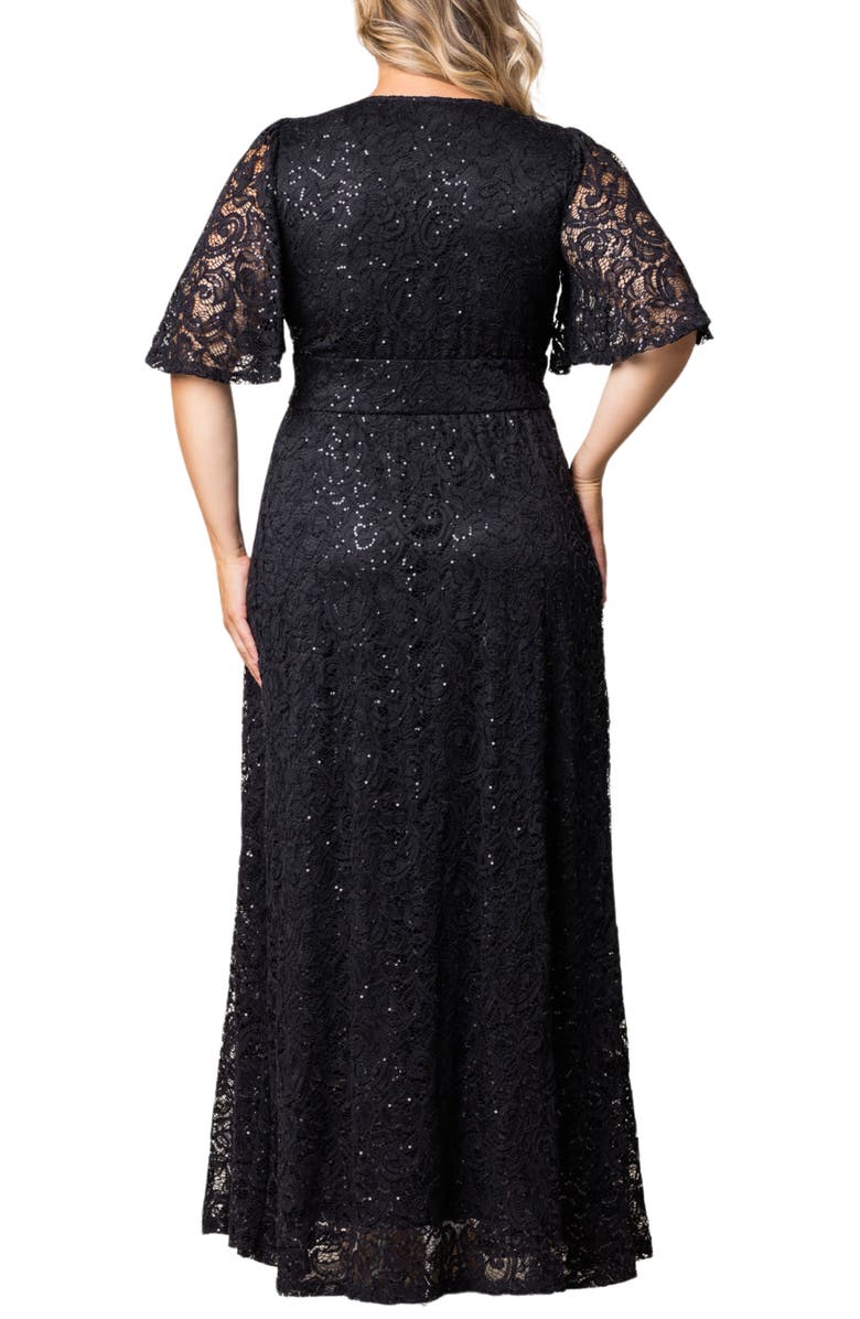 Kiyonna Luminous Sequin Lace A-Line Gown, Alternate, color, Onyx