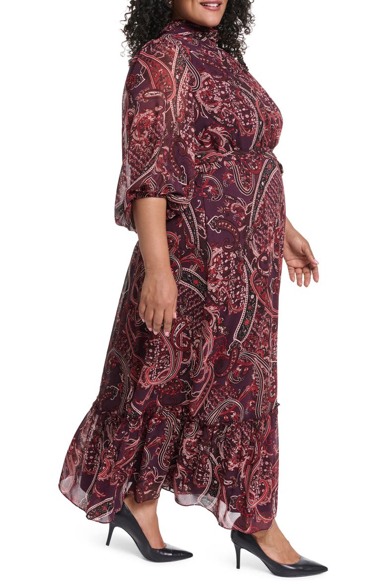 Mock Neck Maxi Dress, Alternate, color, RED BLACK MULTI