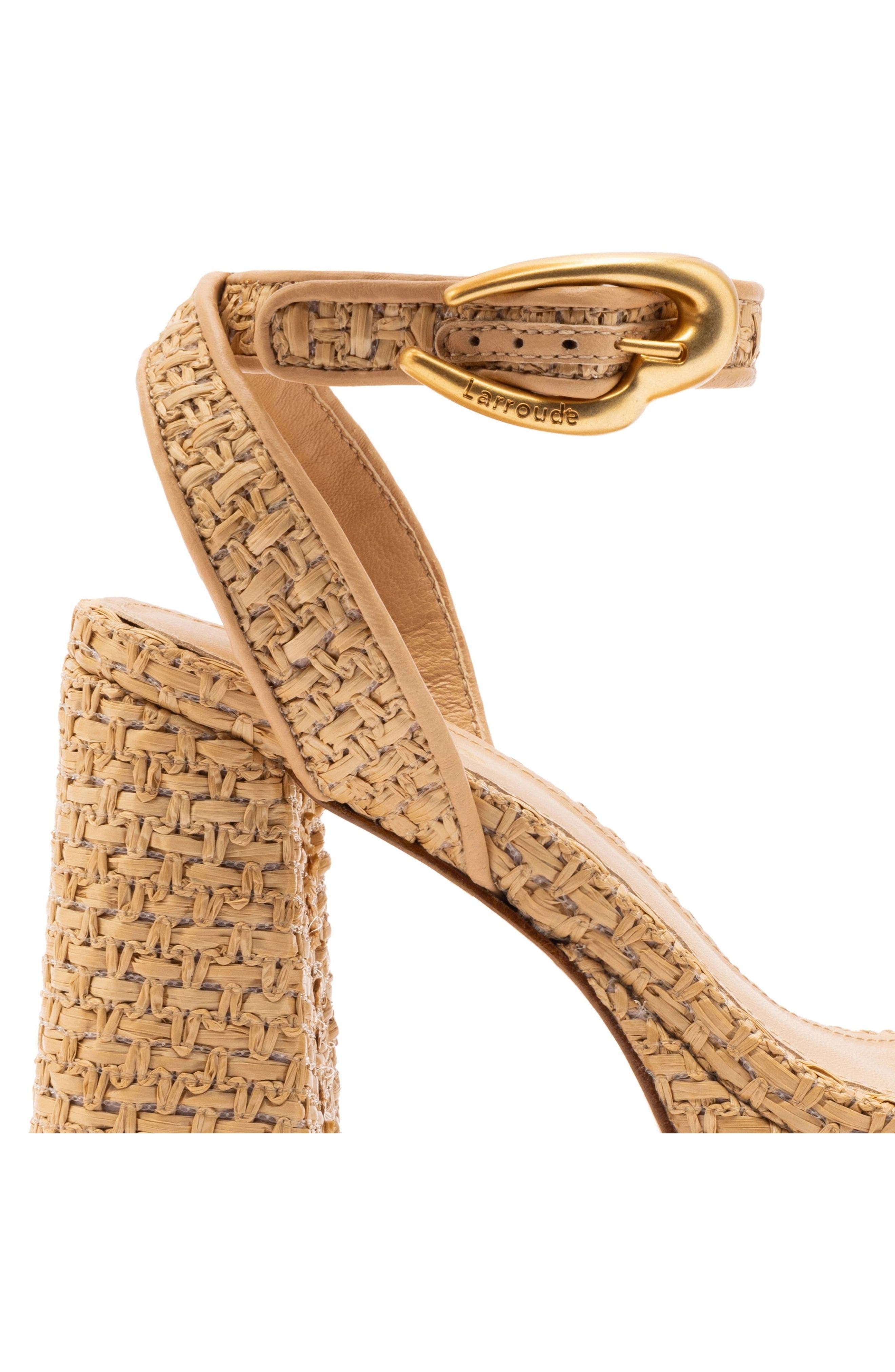 Larroudé Dolly Verona Sandal, Alternate, color, Beige Leather And Raffia