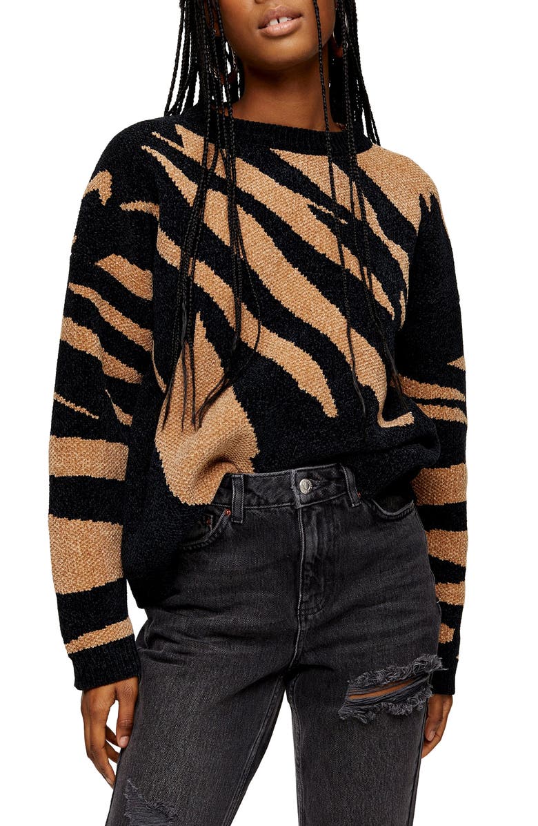 Topshop Abstract Stripe Chenille Sweater, Main, color, 