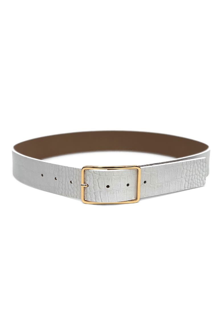 Milla Croc Embossed Leather Belt, Main, color, GESSO/ GOLD