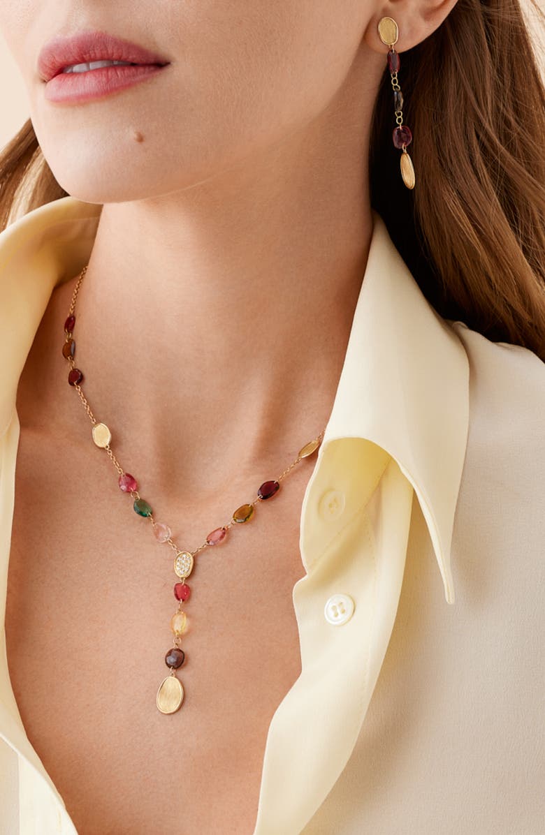 Marco Bicego Lunaria Tourmaline & Pavé Diamond Y-Necklace, Alternate, color, Gold