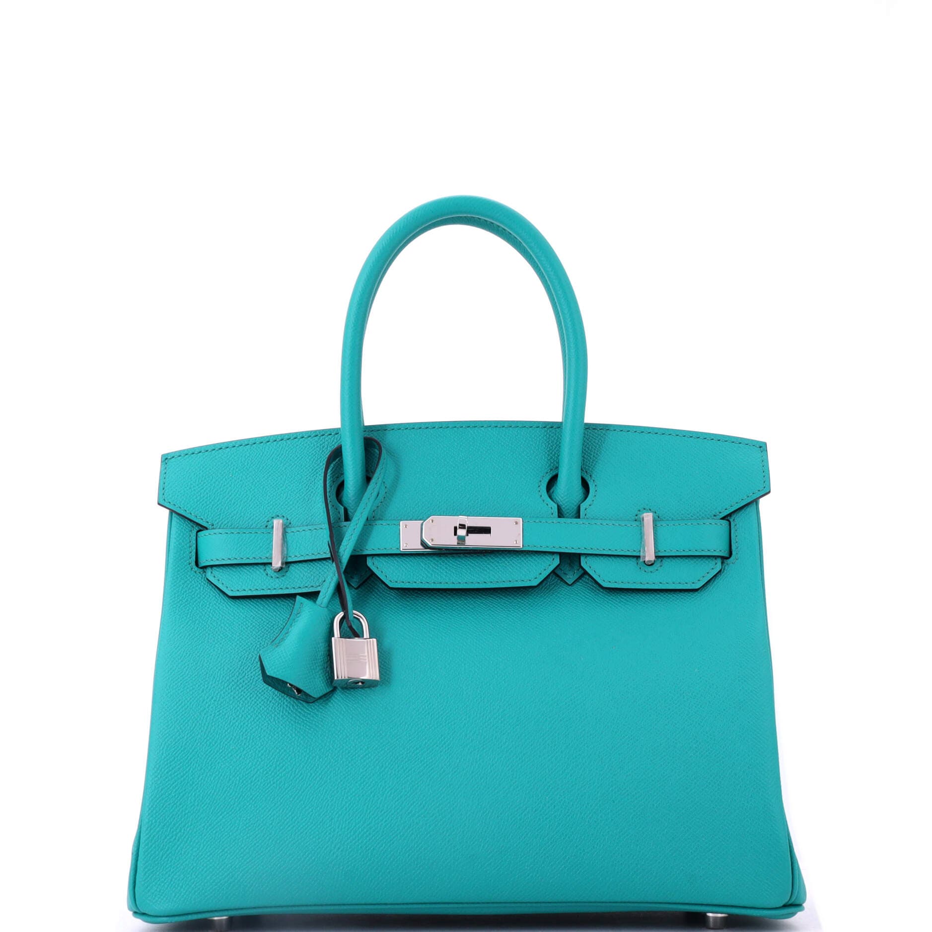 Pre-Owned Hermes Birkin Handbag Blue Epsom with Palladium Hardware 30, Main, color, Bleu Paon
