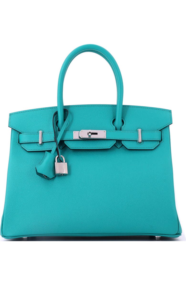 Pre-Owned Hermes Birkin Handbag Blue Epsom with Palladium Hardware 30, Main, color, Bleu Paon