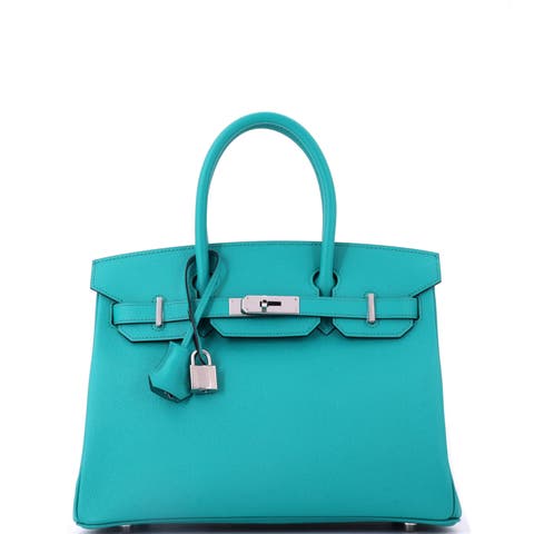 Birkin Handbag Blue Epsom with Palladium Hardware 30