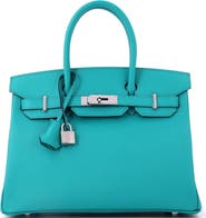 Pre-Owned Hermes Birkin Handbag Blue Epsom with Palladium Hardware 30