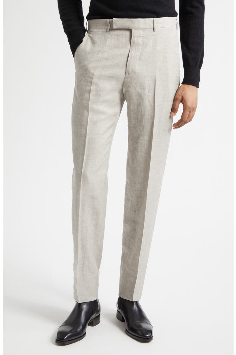 Flat Front Wool, Linen & Silk Trousers, Main, color, LIGHT BEIGE